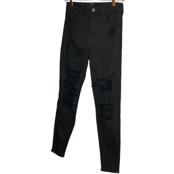 American Eagle 4 Regular Black Curvy Hi Rise Distressed Jegging Skinny Jeans - Picture 5 of 9